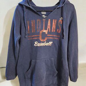 Majestic Clevelad Indians Baseball Hoodie Womens Size Small Navy Blue Sweatshirt